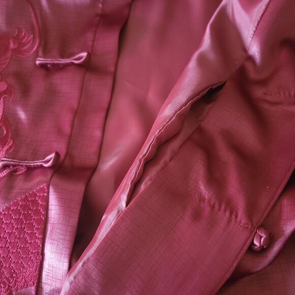 LINZHIXIU Silk Tang Suit Kung Fu Kimono Jacket Burgundy Red Dragan Embroidery✨️L - Picture 7 of 16